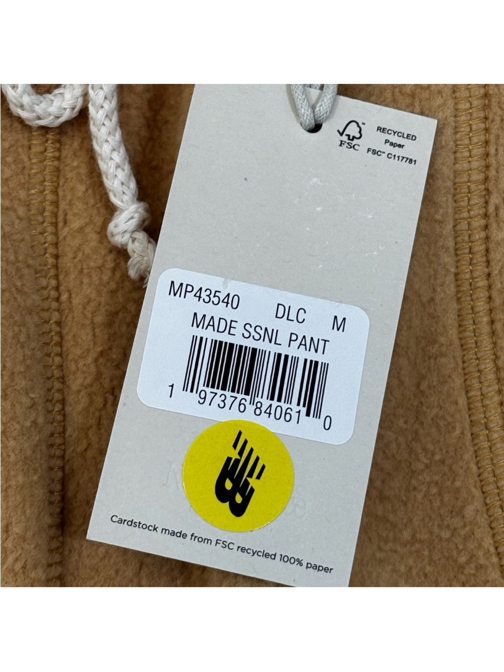New Balance Made in USA Sherpa Fleece Pant Dolce Beige Sz Medium‎ MP43540 - Picture 10 of 10